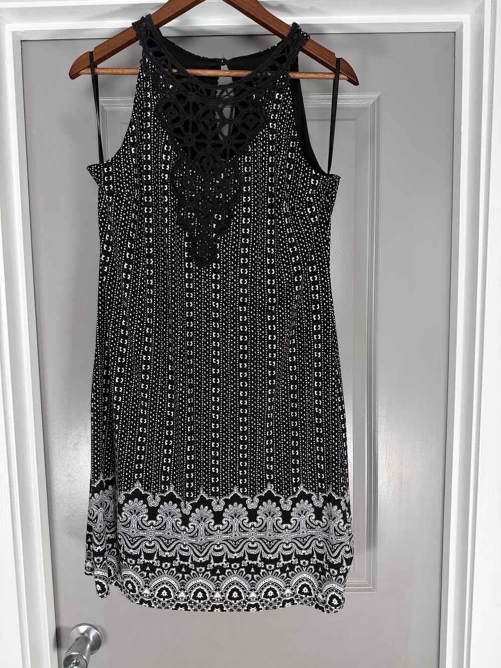 White House Black Market Black and White Crochet-Detail Tank Dress